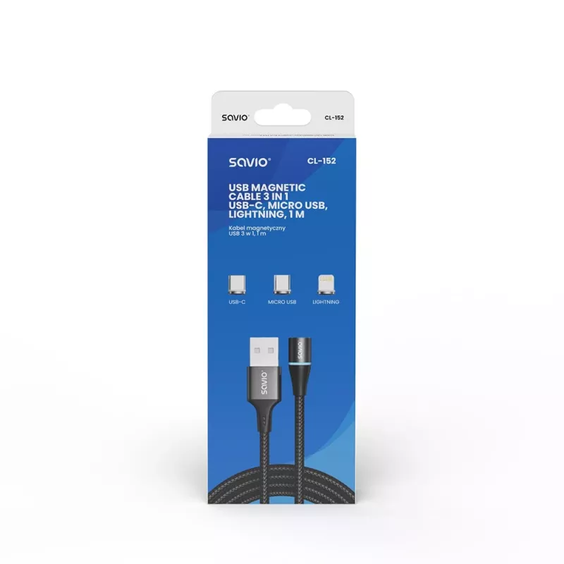 Savio CL-152 USB-Kabel 1 m USB 2.0 USB C Micro USB A/Lightning Schwarz