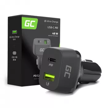 KFZ-Ladegerät Green Cell CAD33, 42 W, USB-C PD + USB-A QC3.0, 12/24 V Eingang, 5–12 V Ausgang