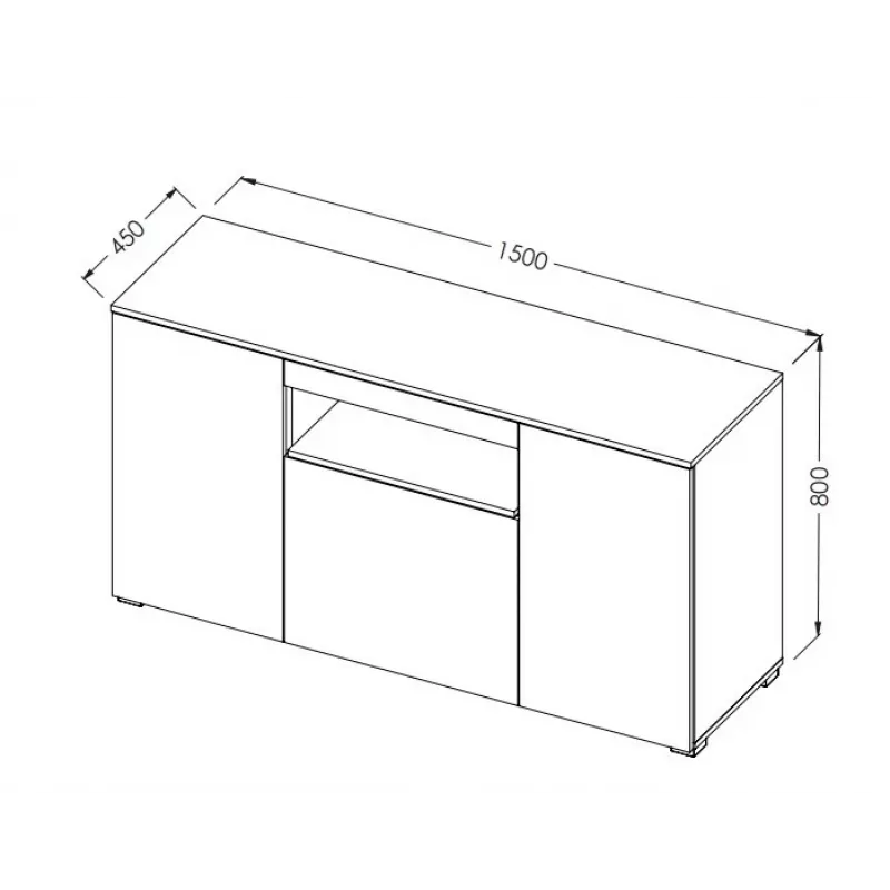 Cama Meble VIVA 150 Sideboard, weiß/weiß Hochglanz + Sonoma-Eiche
