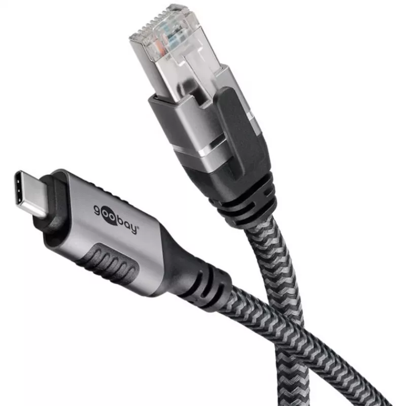 Goobay 70752 USB-C 3.1 auf RJ45 Ethernet-Kabel, Cat6 F/UTP, 5 m, schwarz/silber