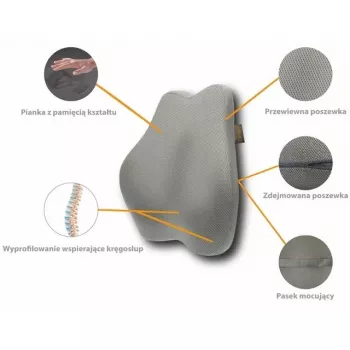 Lordosestützkissen MDH DRQE3S0BBXUXP — ergonomischer Memory-Schaum, 450×410×105 mm, Dichte 55 kg/m³, grau, Aufbewahrungsbeutel inklusive