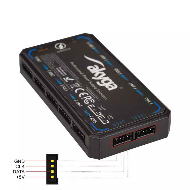 Akyga AK-CA-73 RGB-Lüftersteuerung mit Fernbedienung, 12 Anschlüsse (10 Lüfter + 2 LED-Streifen), Molex-Stromversorgung