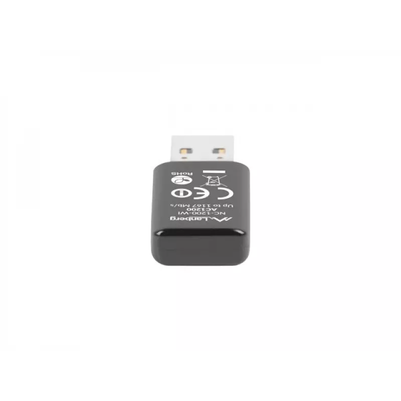 Lanberg NC-1200-WI AC1200 Dualband-USB-3.0-WLAN-Adapter, 2 interne Antennen, Schwarz
