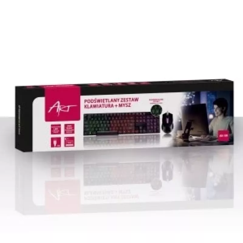 ART AK-50 USB-Set aus beleuchteter Tastatur und beleuchteter Maus, Schwarz