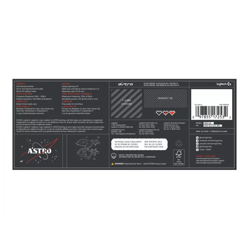 Logitech ASTRO Gaming A10 Gen 2 - Headset - Over-Ear - Kabelgebunden - 3,5 mm Klinkenstecker - Schwarz (939-002047)
