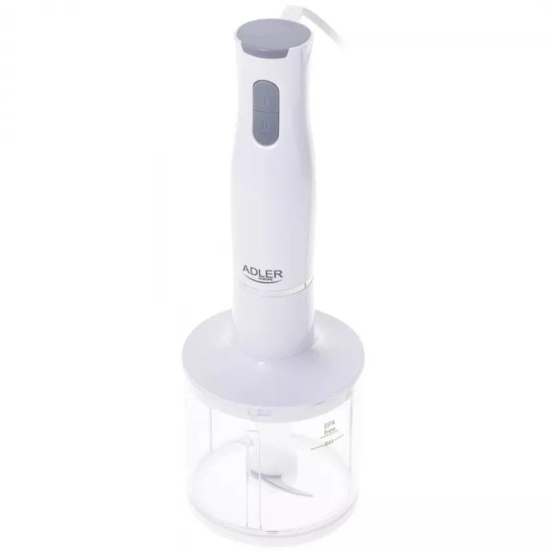 Adler AD 4620 Stabmixer-Set, 800 W, 2 Geschwindigkeiten, 450 ml Zerkleinerer, 750 ml Messbecher, Schneebesen, Weiß