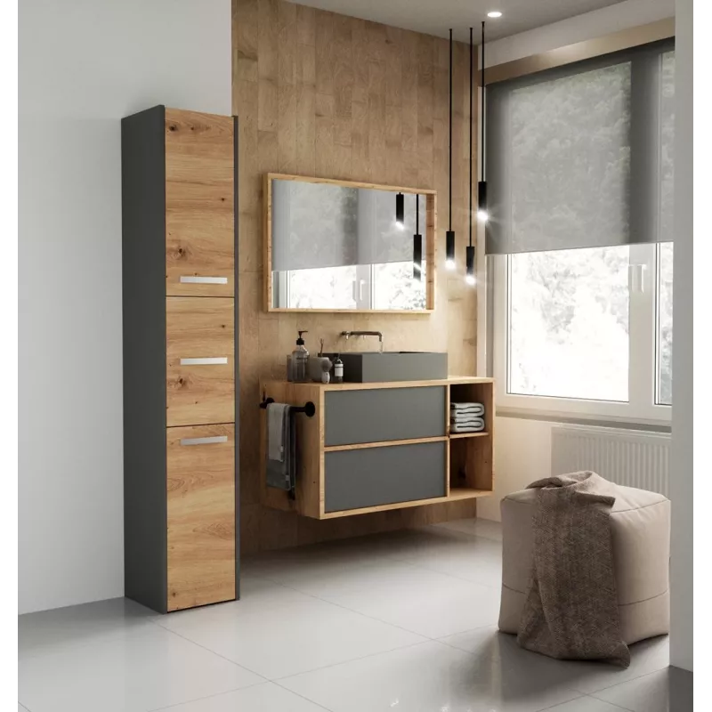 Top E Shop S33 Badezimmer-Aufbewahrungsschrank, Anthrazit/Artisan, Eiche