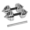 Verstellbares Kurzhantelset aus Gusseisen mit Chrom-Finish 30 kg im Koffer mit Langhantelgriff von Rebel Active