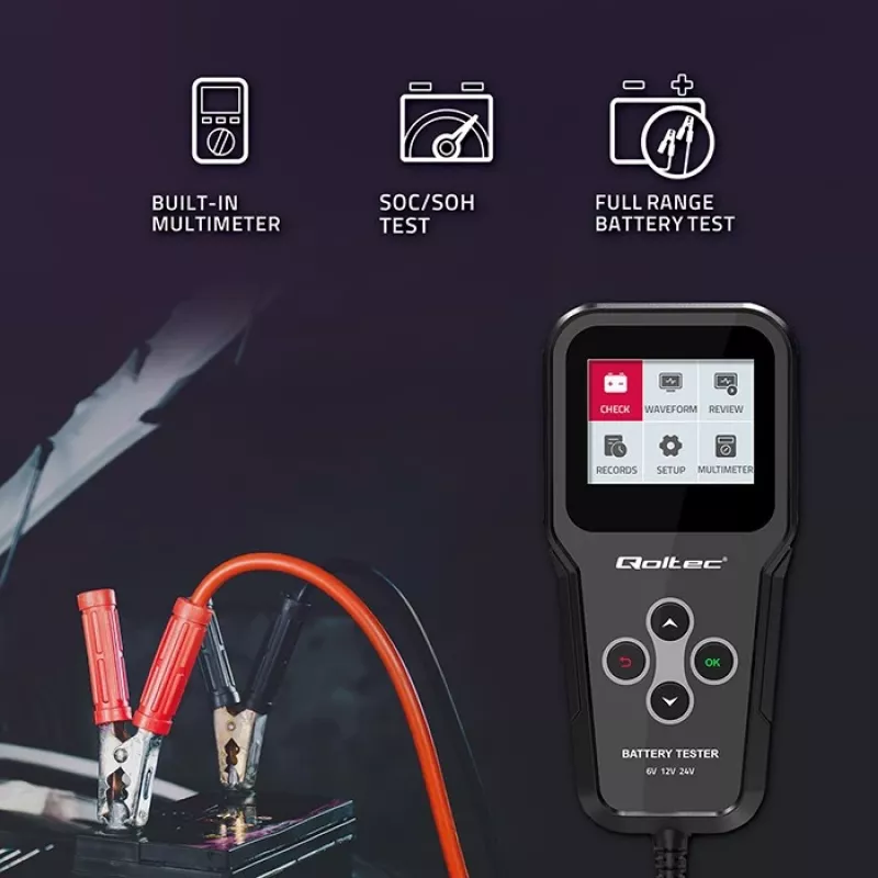 Qoltec 52489 digitaler Batterietester und -analysator 3-in-1 mit LCD, 6V / 12V / 24V, 30Ah-200Ah