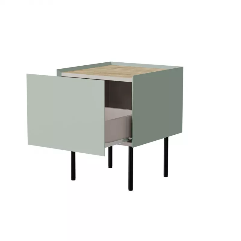 Nachttisch Cama Meble FELLINI 40x41x60, oliv mit geölter Eichenplatte, 1 Schublade, 2er-Pack