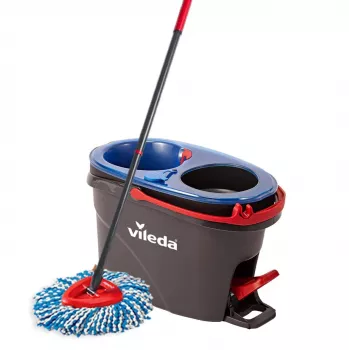 Bodenwischer VILEDA Mikrofaser 320 mm, Teleskopstiel 55–123 cm, waschbar, 360° drehbarer Kopf, schwarz/blau/rot