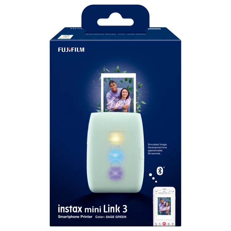 Fujifilm instax mini Link 3 EX D 16832156 Drucker, 800 x 600 DPI, Drucke 6,2 x 4,6 cm, Bluetooth, Salbeigrün