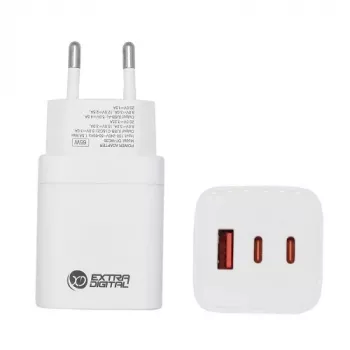 Charger EXTRA DIGITAL GaN 2x USB Type-C, USB Type-A: 65W, PPS