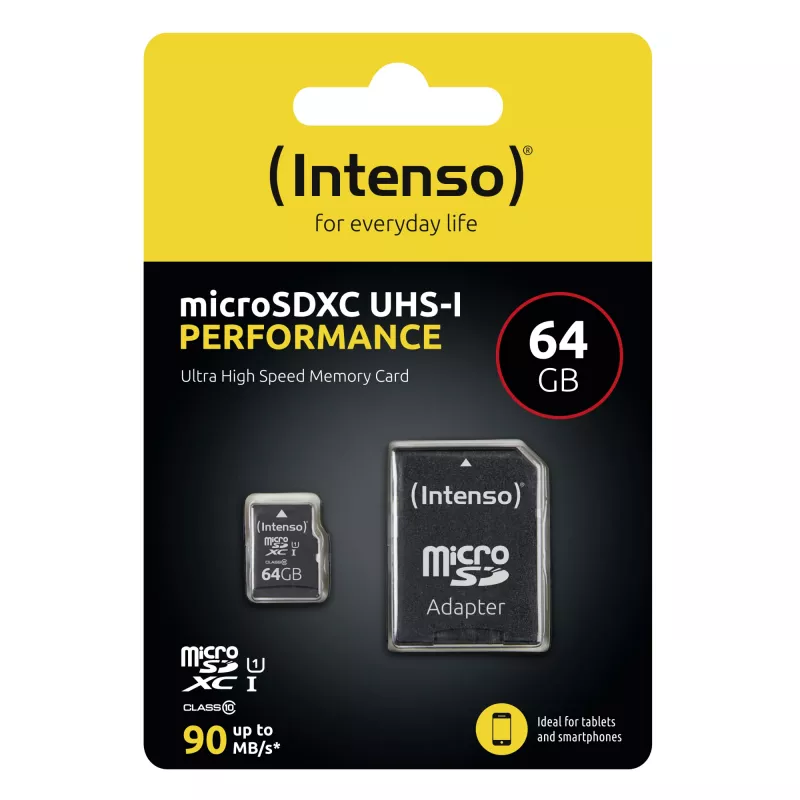 Intenso Performance - Flash-Speicherkarte (microSDXC mit SD-Adapter) - 64GB - UHS-I U1 / Class10 - microSDXC UHS-I (3424490)