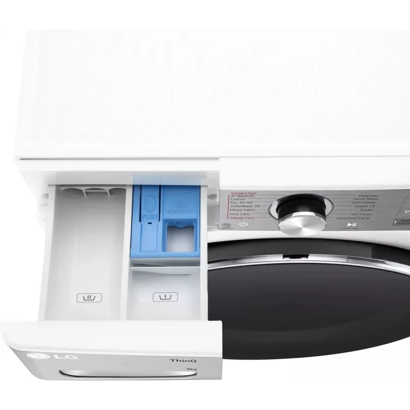 LG F2WR909P3W Frontlader-Waschmaschine 9 kg, 1200 U/min, 47,5 cm tief, Dampf, WLAN, Energieeffizienzklasse A, Weiß