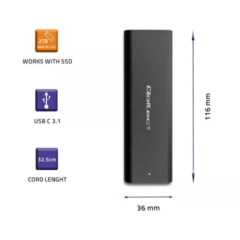 Qoltec 50312 M.2 NVMe SSD-Gehäuse, USB Type-C, schwarz