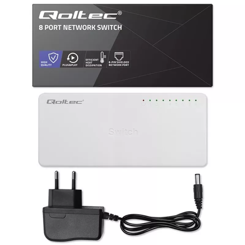 Qoltec Netzwerk-Switch 8xRJ45 Port 1000Mbps LAN