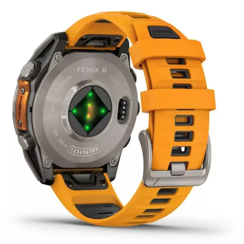 Garmin fenix 8 AMOLED Sapphire 51 mm GPS-Smartwatch, 3,56 cm (1,4") 454 x 454 Touchscreen, WLAN, Spark Orange/Graphite Silikonarmband, Titan