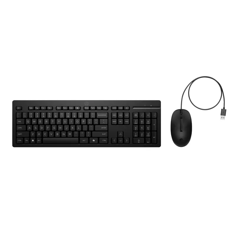 HP 225 G2 USB kabelgebundenes Maus-Tastatur-Kombination, Copilot-Taste, spritzwassergeschützt – Schwarz – ESTNISCH