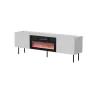TV cabinet cama meble LUCCA 180x40x59 cm, weiße Oberseite und Rahmen, schwarzer elektrischer Kamin