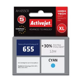 Tintenpatrone ActiveJet AH-655CR kompatibel für HP, Cyan, Hohe (XL) Reichweite, 12 ml, farbstoffbasierte Tinte