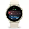 Garmin vívoactive 6 Smartwatch 42 mm, 1,2" AMOLED 390 x 390, Touchscreen, GPS, WLAN, 8 GB, Aluminiumgehäuse Lunar Gold, Silikonarmband Bone