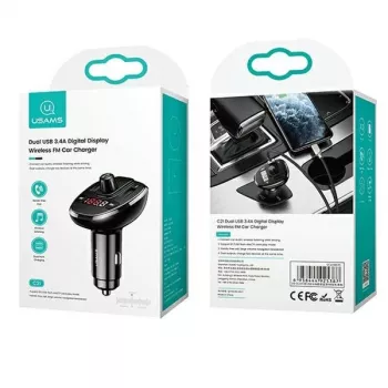 USAMS US-CC115 C21 Auto-FM-Transmitter mit Dual-USB-Ladegerät, Bluetooth 5.0, 3,4 A, Schwarz
