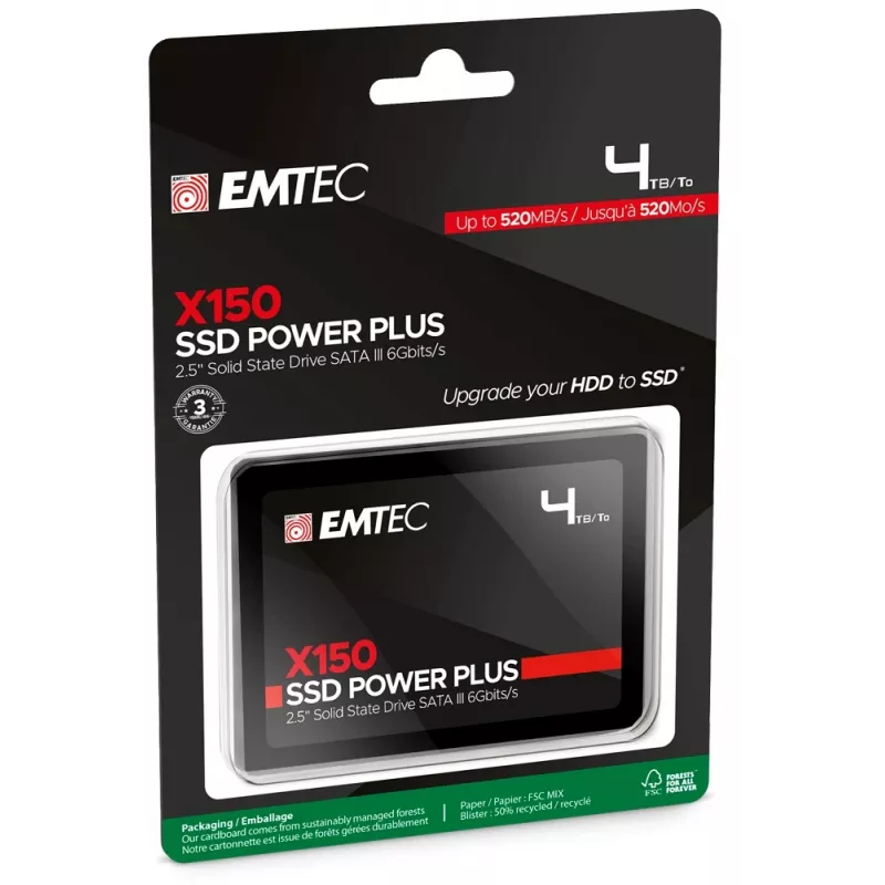 SSD-Festplatte Emtec X150 4 TB 2,5 Zoll SATA III 3D NAND Modell ECSSD4TX150