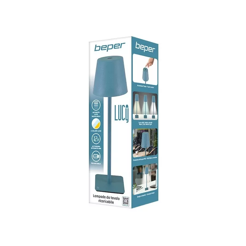 Beper P207ILI200 Wiederaufladbare LED-Tischleuchte, Touch-Schalter, dimmbar, Schieferblau