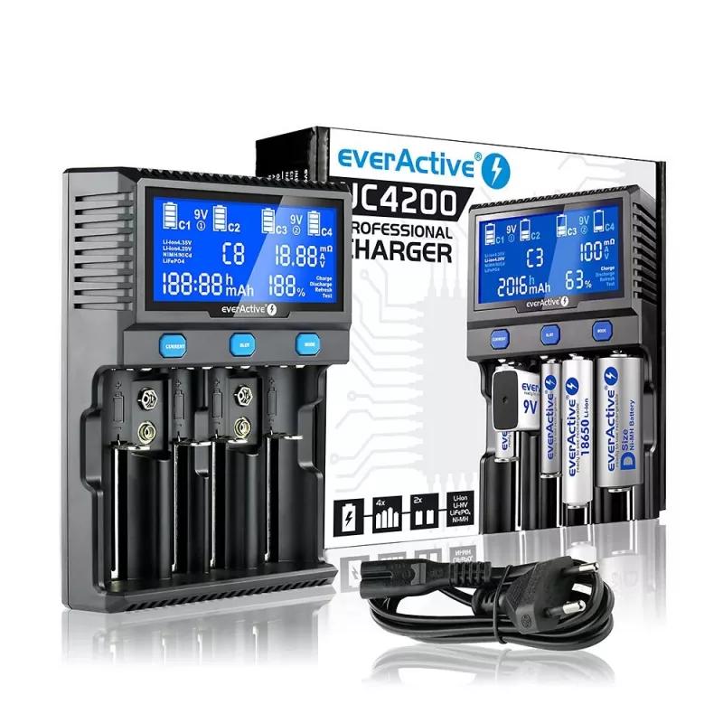 everActive UC-4200 Ladegerät für zylindrische Li-Ion- und Ni-MH-Akkus