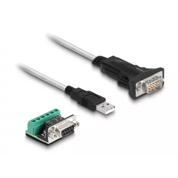 DeLOCK 63465 USB 2.0 Typ-A auf Seriell RS-422/485 Adapter, 6-Pin Terminalblock, 1,8 m, Schwarz/Transparent