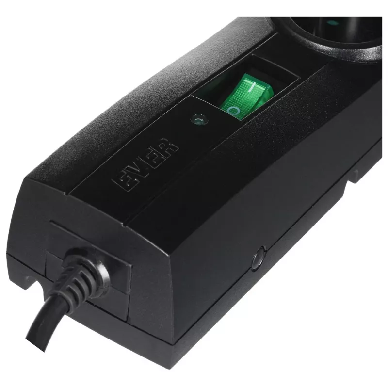EVER Classic T/LZ09-CLA030/0000 Überspannungsschutz, 5 Steckdosen, 3 m, 250 V, Kindersicherung, LED, schwarz