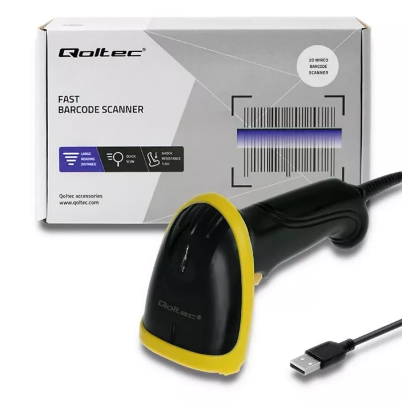 Qoltec 50867 Laser-Barcodescanner 1D/2D, USB, Schwarz