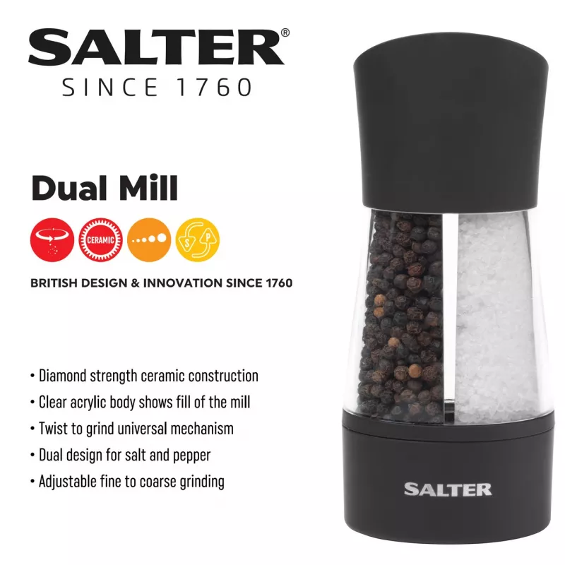 Salter 7612 BKXRAUP mechanische Doppel-Salz- und Pfeffermühle