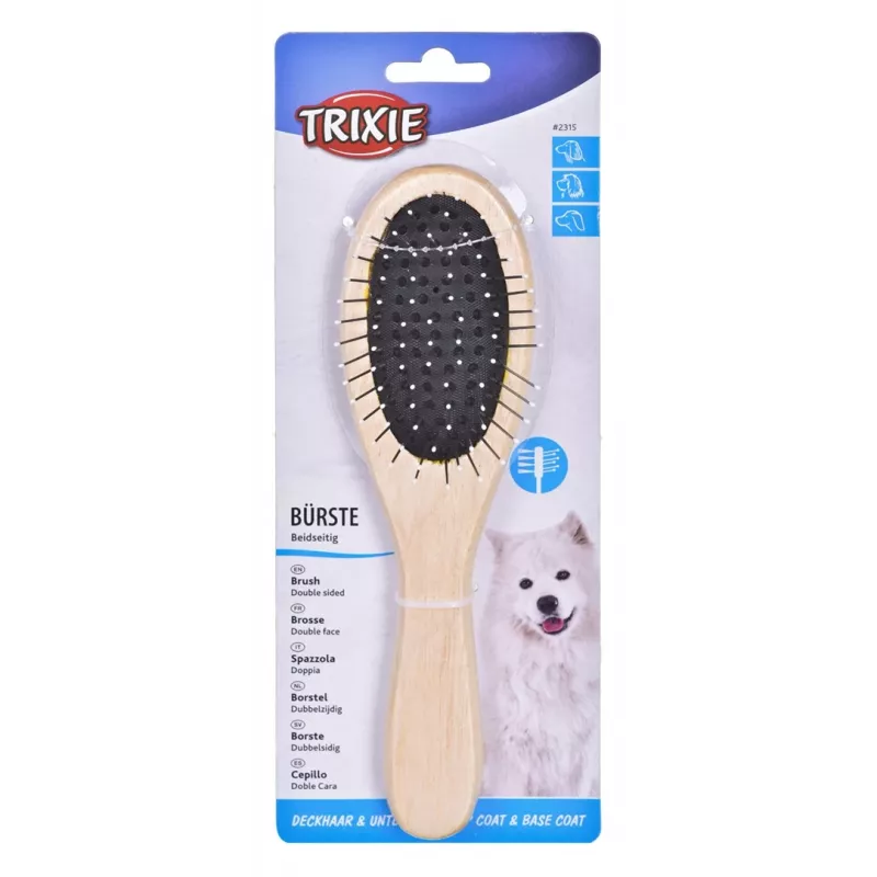 TRIXIE 2315 doppelseitige ovale Holzbürste für Hunde und Katzen, klein, 6 x 21 cm