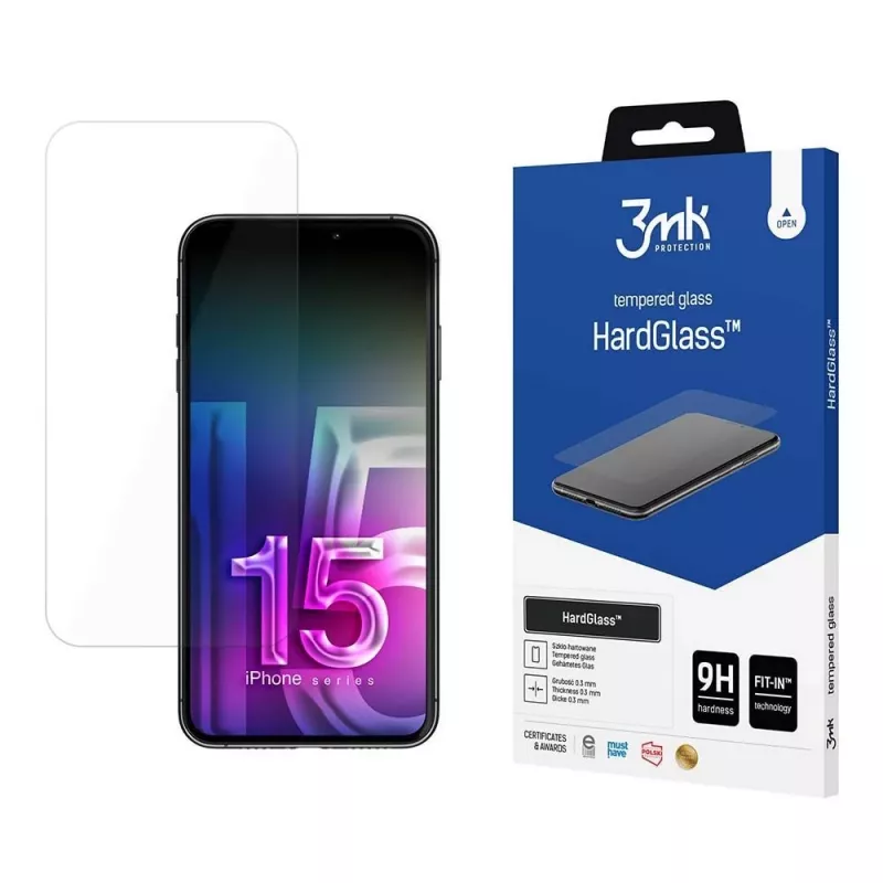 3MK HardGlass Clear Displayschutzfolie Apple iPhone 15 Pro Max stoßfest kratzfest