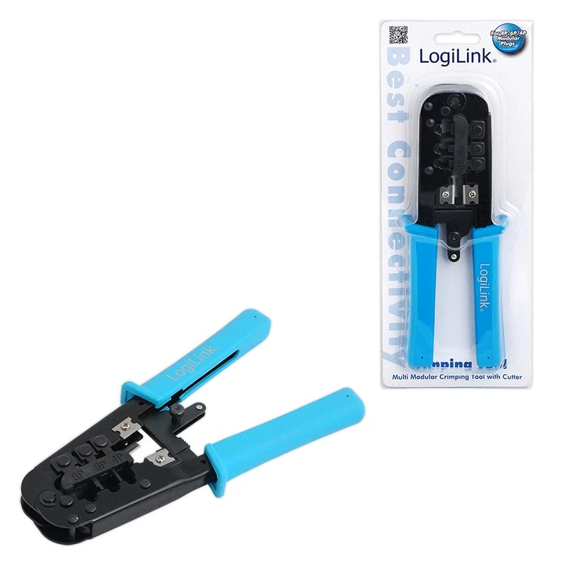 LogiLink WZ0019 Multi-Modular-Crimpwerkzeug, 8P/6P/4P, Schwarz/Blau
