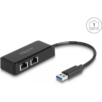 Delock 64194 USB Type-A auf 2x Gigabit LAN Adapter, Schwarz