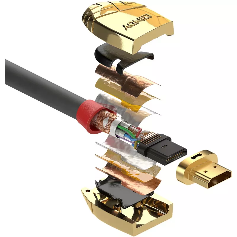Lindy 37866 10 m Standard-HDMI-Kabel mit Ethernet, Gold Line, HDMI-Stecker auf HDMI-Stecker, 4K, grau
