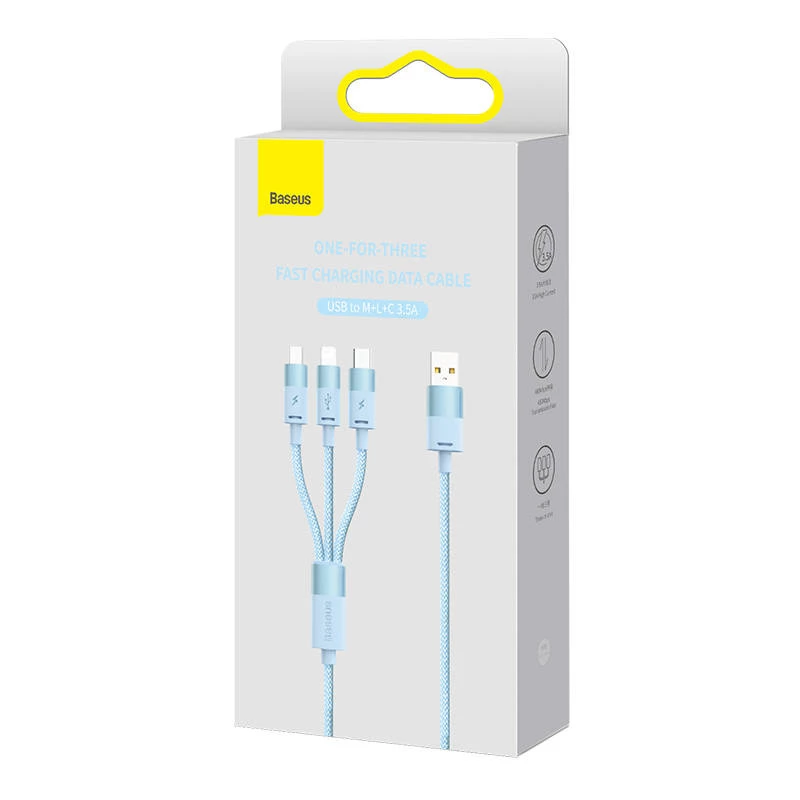 3in1 USB-Kabel Baseus StarSpeed Series, USB-C + Micro + Lightning 3,5A, 1,2m (Blau)