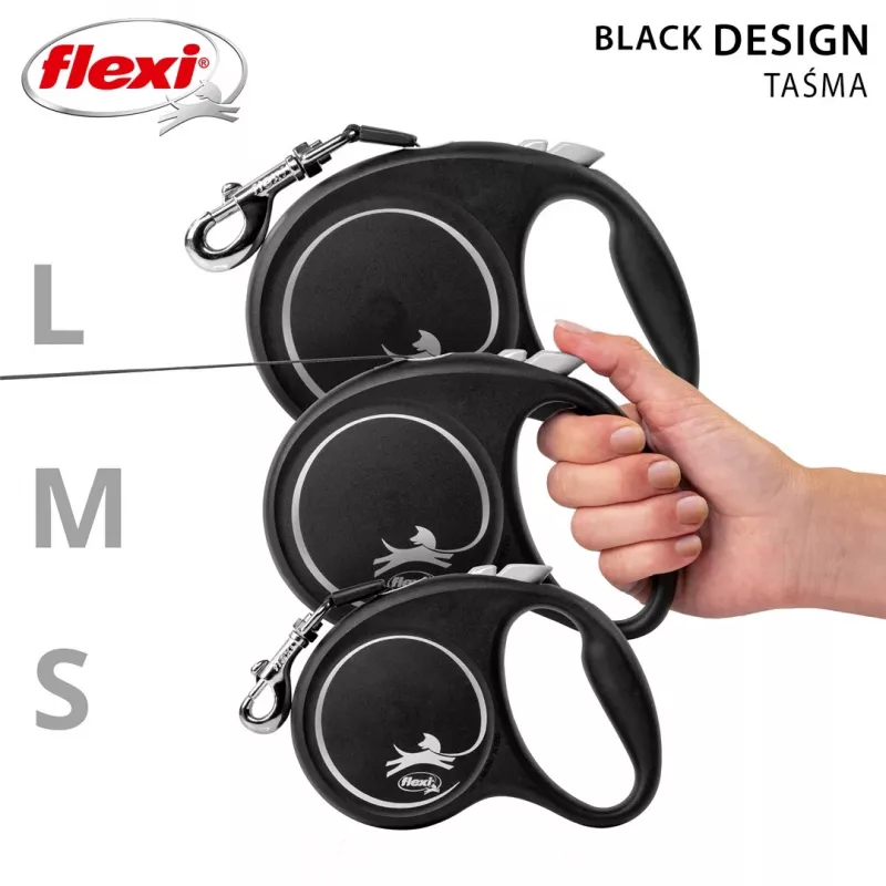 Flexi Black Design L 5 m Hundeleine mit Rollmechanismus