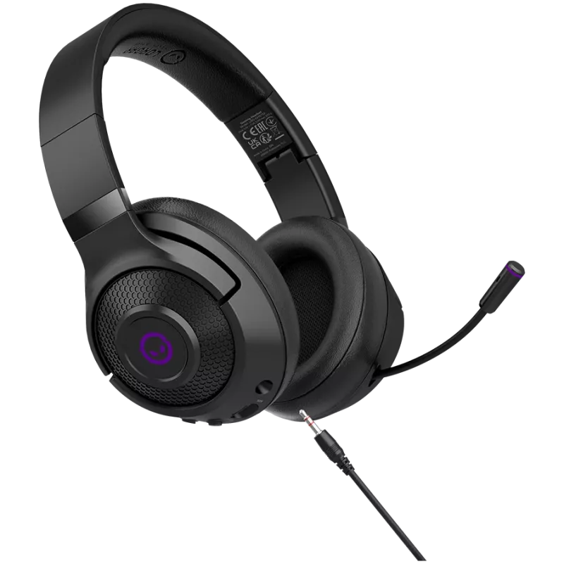 Lorgar Noah 702 (LRG-GHS702) kabelloses Gaming-Headset, Bluetooth 5.3, USB-Empfänger, 3,5 mm AUX, 40-mm-Treiber, 1000 mAh, RGB, Schwarz