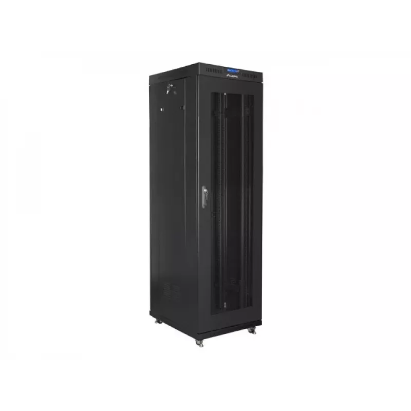Lanberg FF01-6842-23BL 19" Standschrank 42U 600x800x2127,5 mm, Netztür, LCD, 4 Lüfter, Flatpack, 800 kg, IP20, Schloss, Rollen, Schwarz