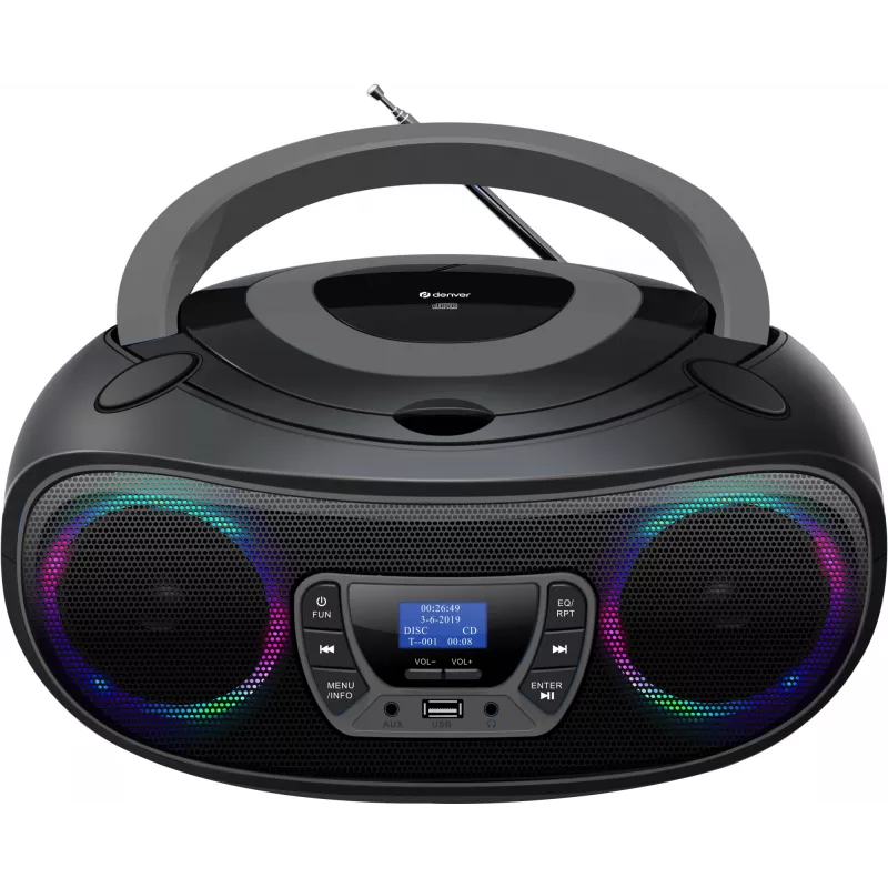 Denver TDB-212GR DAB+ Boombox mit CD-Player, DAB+/FM, Bluetooth, USB, AUX, Grau