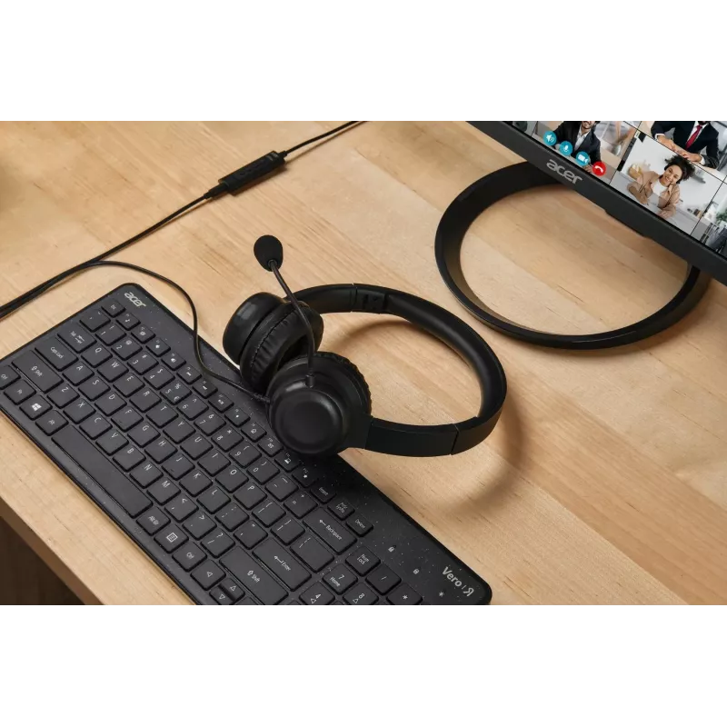 Acer AHW154 GP.HDS11.02D kabelgebundenes Office-Headset, Stereo, Klinkenanschluss, integriertes flexibles Mikrofon, schwarz