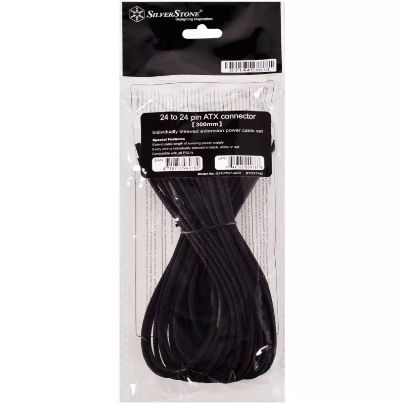 SilverStone SST-PP07-MBB 24-Pin-ATX-Verlängerungskabel, 30 cm, schwarz