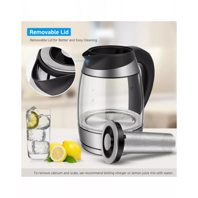 Forme FKG-448 Glas-Wasserkocher, 1,8 l, 2200 W, Temperaturregelung, Grau