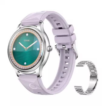 Colmi L28 Smartwatch, Silber-Lila, Silbernes Edelstahlarmband