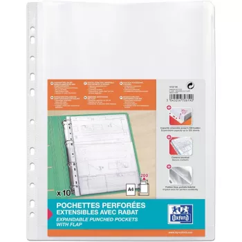ELBA Erweiterbare gelochte Hülle, A4, PP, 0,2 mm Kristallklar, Oben offen, mit großer Verschlussklappe (M670619)