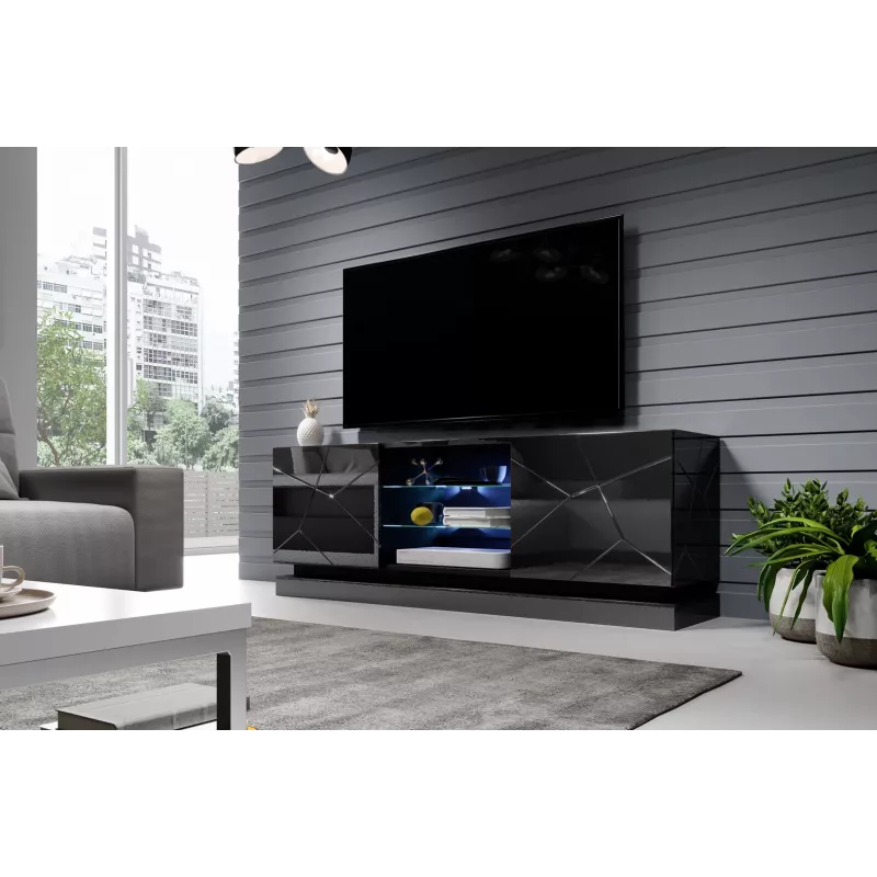 Cama Meble QIU 160 TV-Schrank, MDF, schwarz Hochglanz